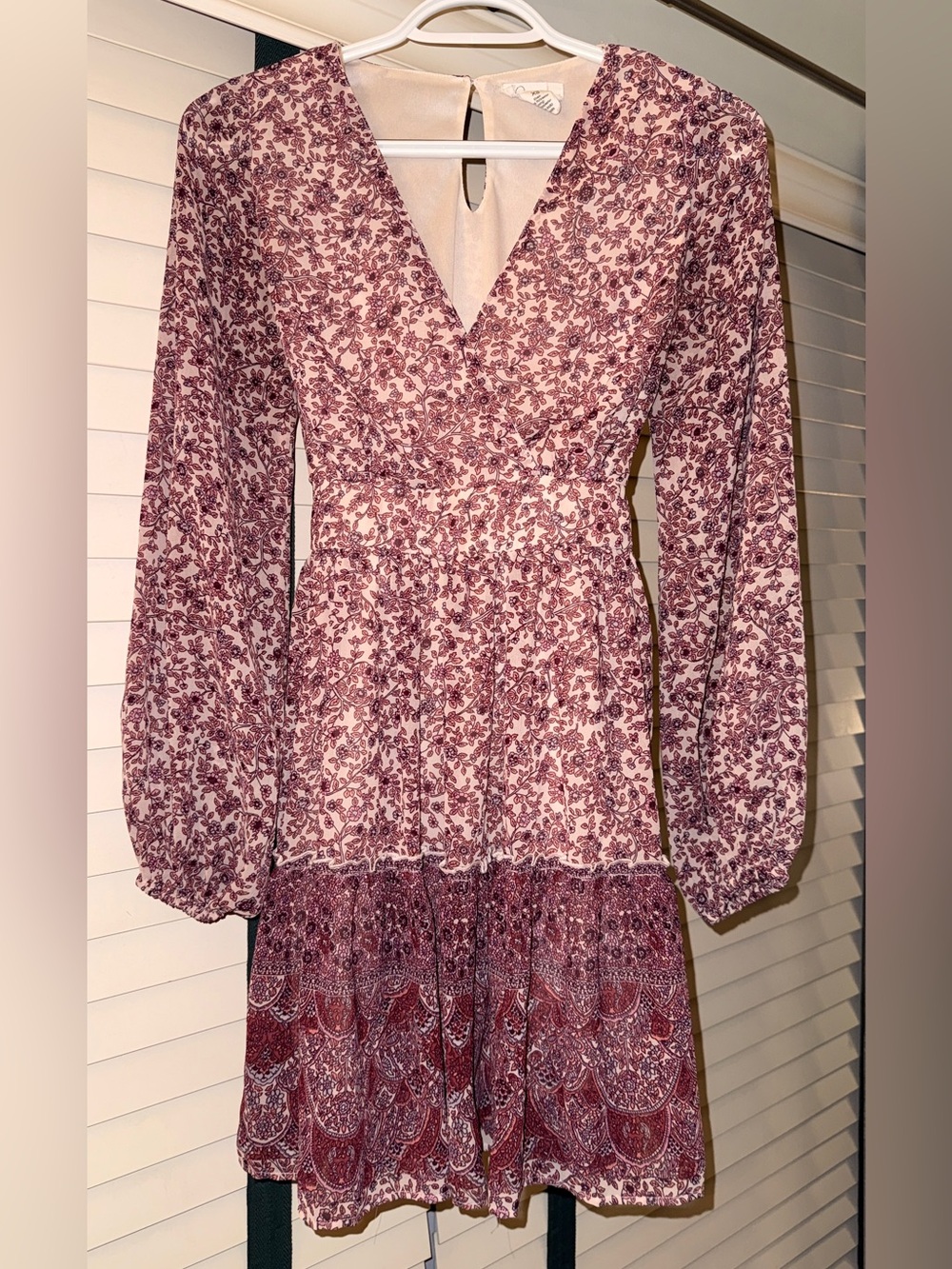 Floral V-Neck Long Sleeve Midi Dress - Pink